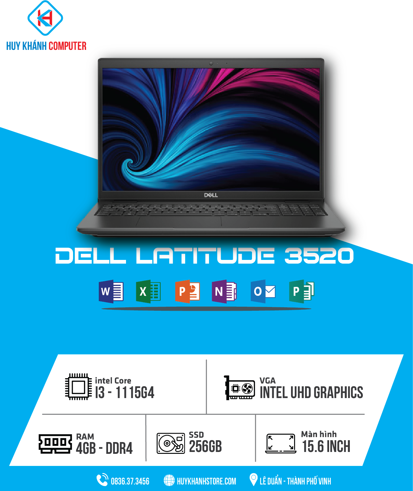 Laptop Dell 3520 70251603 (i3-1115G4/ ram 4G/ ssd 256Gb/màn  ″HD/70251603 /vỏ nhựa màu đen) - HUY KHÁNH STORE